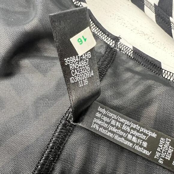 Victoria's Secret Sports Bra Women Large Black White Stripe Racerback The Player - Picture 5 of 7